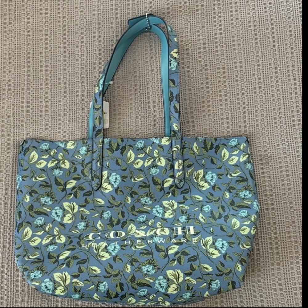 COACH Floral Print Coach Highline Tote Slate/Silver